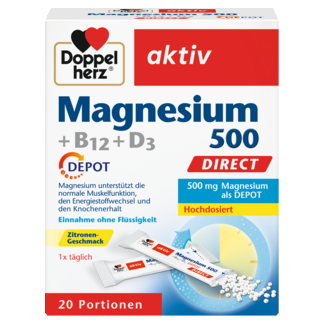 Illustration of the product packaging Doppelherz aktiv Magnezijum 500 + B12 + D3 DEPO DIREKT front view