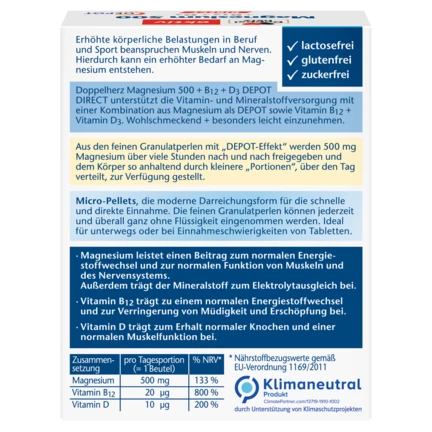 Doppelherz aktiv Magnezijum 500 + B12 + D3 DEPO DIREKT Stražnji pogled