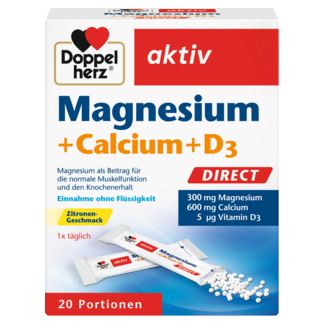 Illustration of the product packaging Doppelherz aktiv Magnezijum + Kalcijum + D3 DIRECT front view