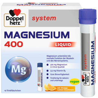 Illustration of the product packaging Doppelherz system MAGNEZIJUM 400 TEČNI  front view
