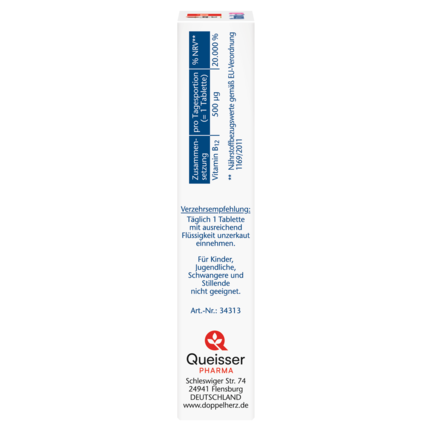 Illustration of the product packaging Doppelherz aktiv Vitamin B12 500 side view left