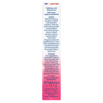Illustration of the product packaging Doppelherz aktiv Vitamin B12 500 side view right