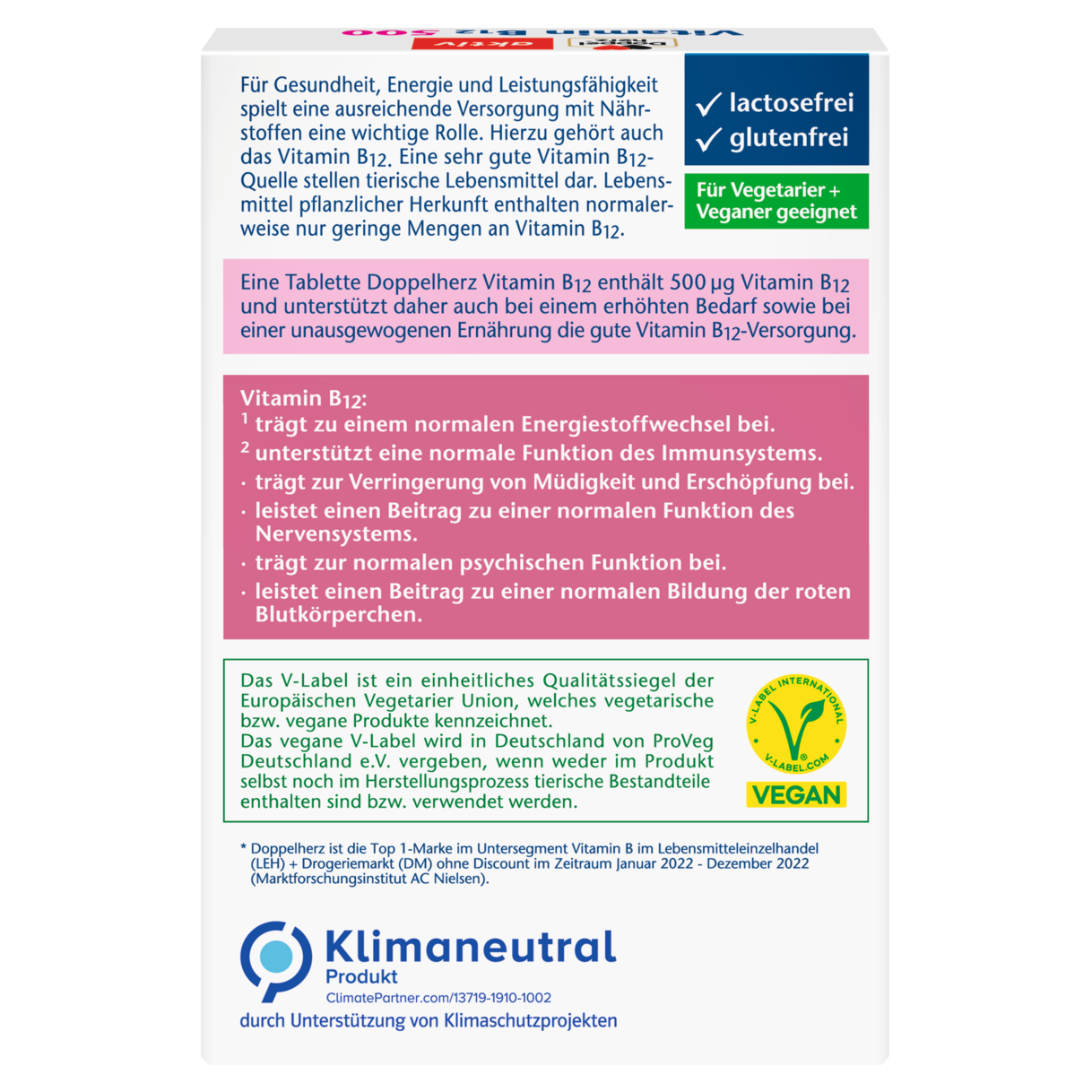 Illustration of the product packaging Doppelherz aktiv Vitamin B12 500 rear view