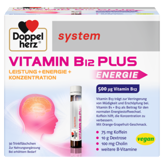 Illustration of the product packaging Doppelherz system VITAMIN B12 PLUS ENERGY  front view