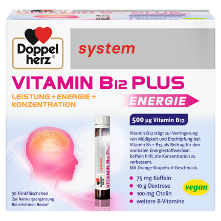 Illustration of the product packaging Doppelherz system VITAMIN B12 PLUS ENERGY  front view