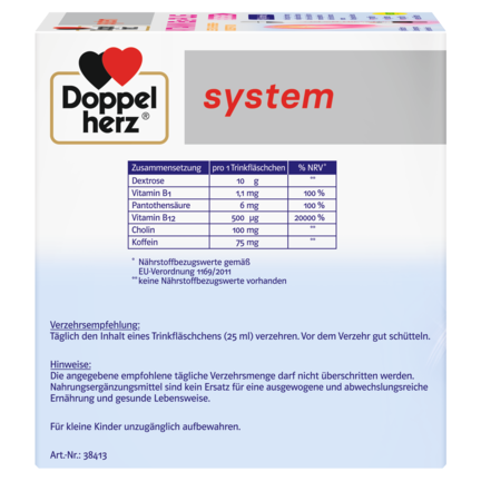 Illustration of the product packaging Doppelherz system VITAMIN B12 PLUS ENERGY  side view left