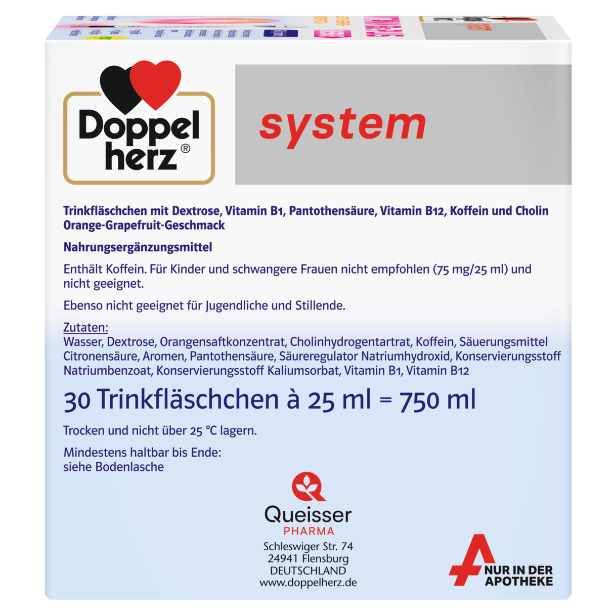 Illustration of the product packaging Doppelherz system VITAMIN B12 PLUS ENERGY  side view right