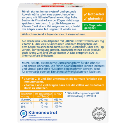 Illustration of the product packaging Doppelherz aktiv Vitamin C + Cink + D3 DEPOT DIRECT rear view