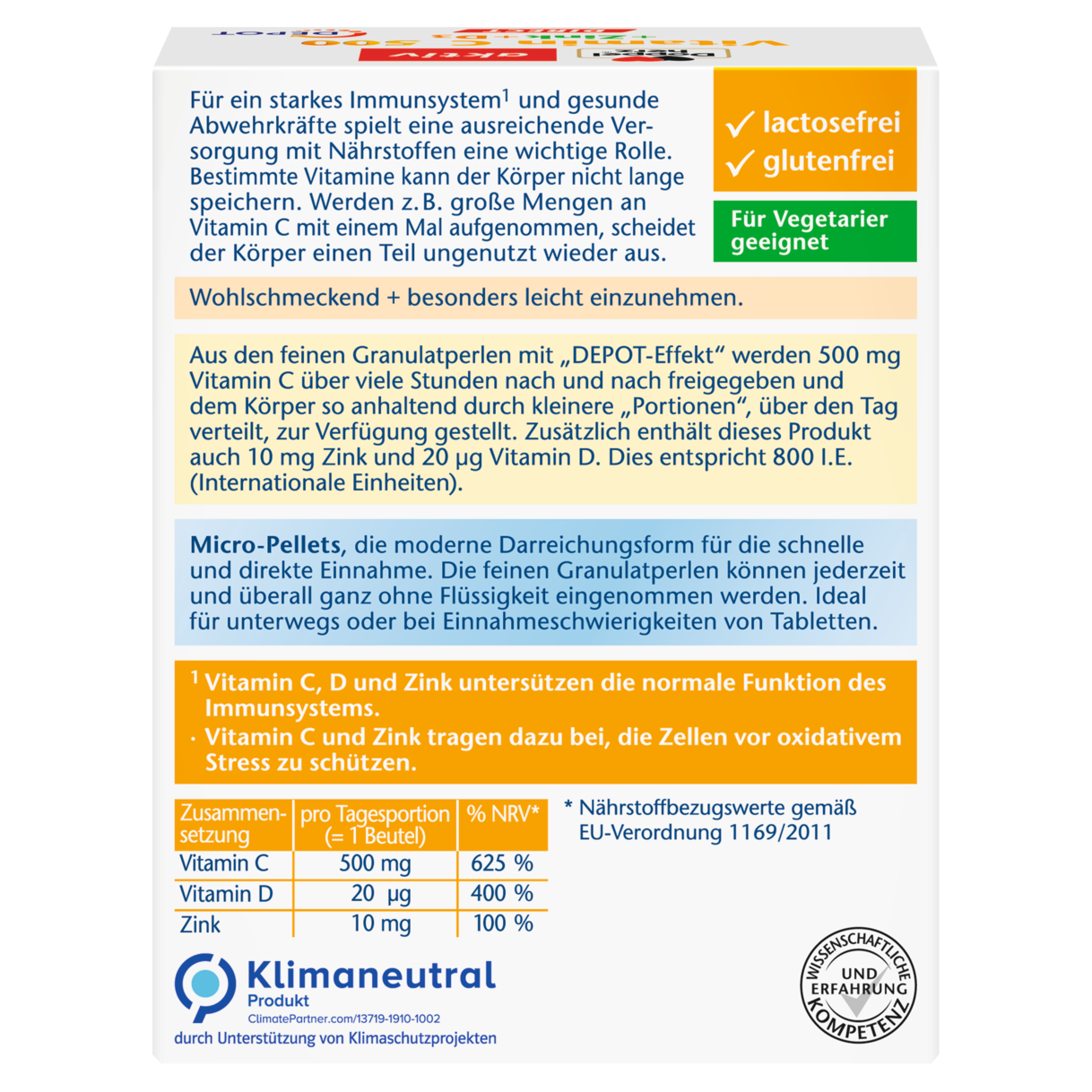 Illustration of the product packaging Doppelherz aktiv Vitamin C + Cink + D3 DEPOT DIRECT rear view