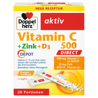 Illustration of the product packaging Doppelherz aktiv Vitamin C + Cink + D3 DEPOT DIRECT front view