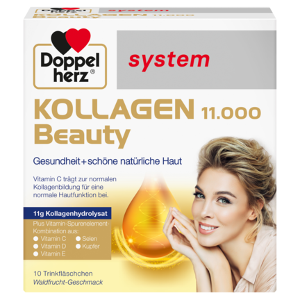 Illustration of the product packaging Doppelherz system KOLAGEN 11.000 za lijepu kožu  front view