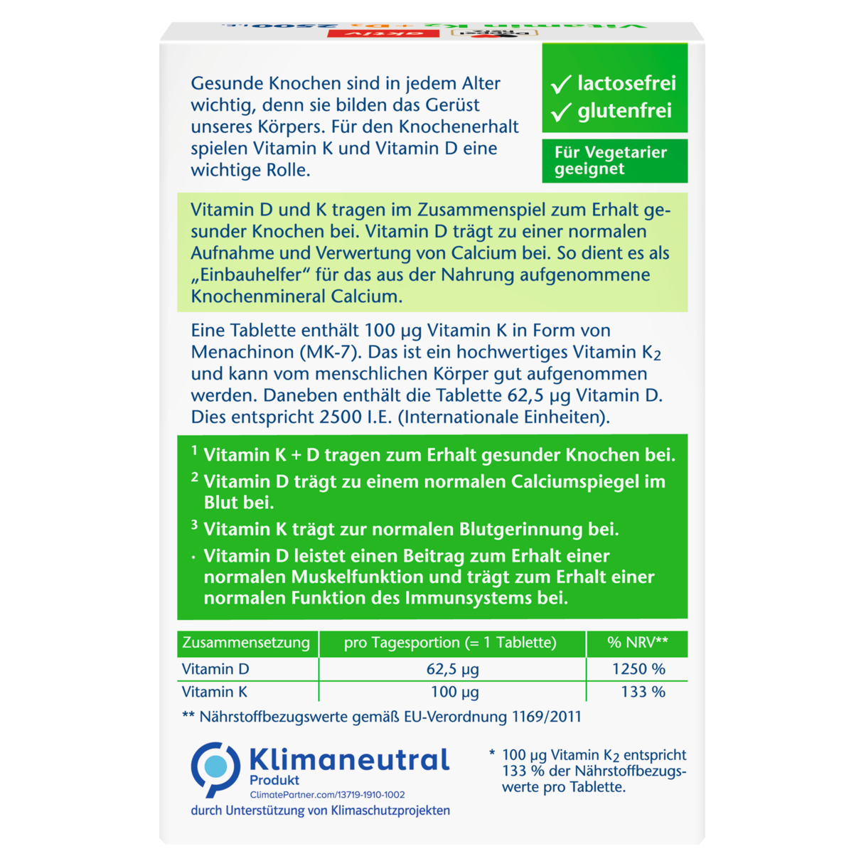 Illustration of the product packaging Doppelherz aktiv Vitamin K2 + D3 2500 IU  rear view