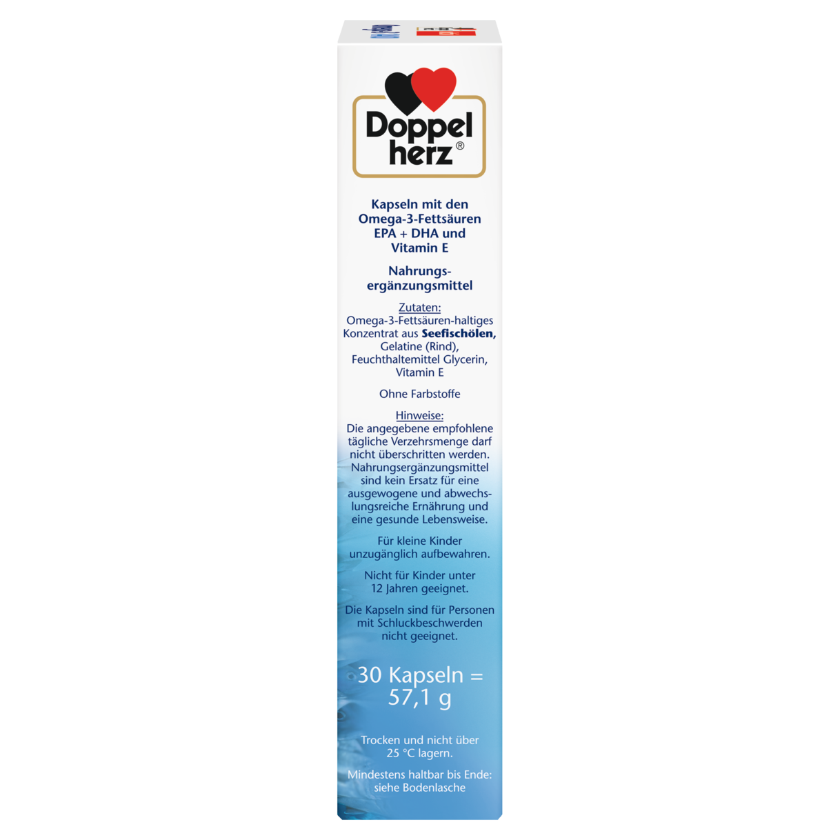 Illustration of the product packaging Doppelherz aktiv Omega-3 1400 side view right