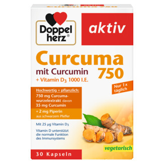 Illustration of the product packaging Doppelherz aktiv Kurkuma 750  front view